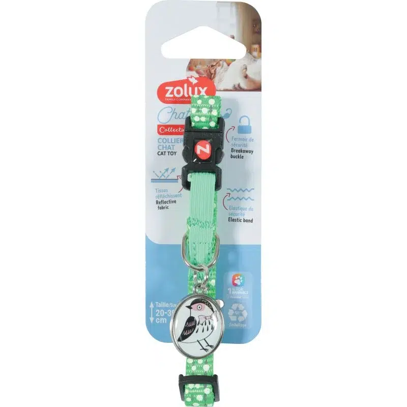 collier chat oiseau vert zolux clochette anti chasse